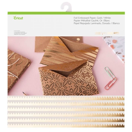 Papel Metalizado Estampado Dourado/Branco - Cricut - 30x30cm - 12 folhas
